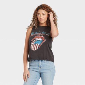 Women's The Rolling Stones American Flag Logo Graphic Cropped Tank Top - Black M